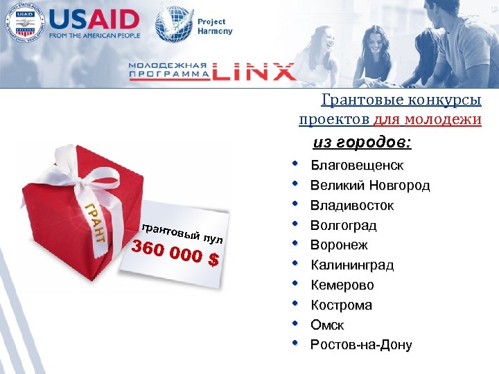 Грантовые конкурсы проектов для молодежи из городов: гранто вый п у л 360 0