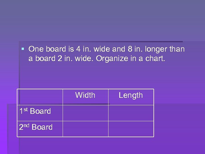 § One board is 4 in. wide and 8 in. longer than a board