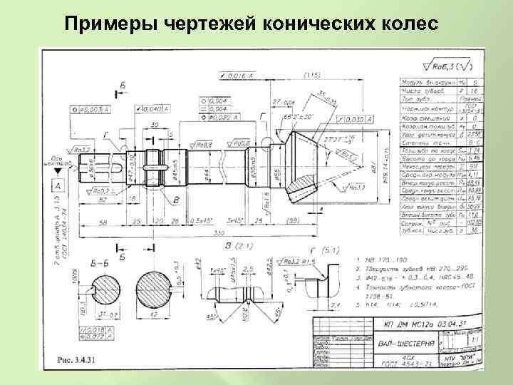 Примеры чертежей конических колес 