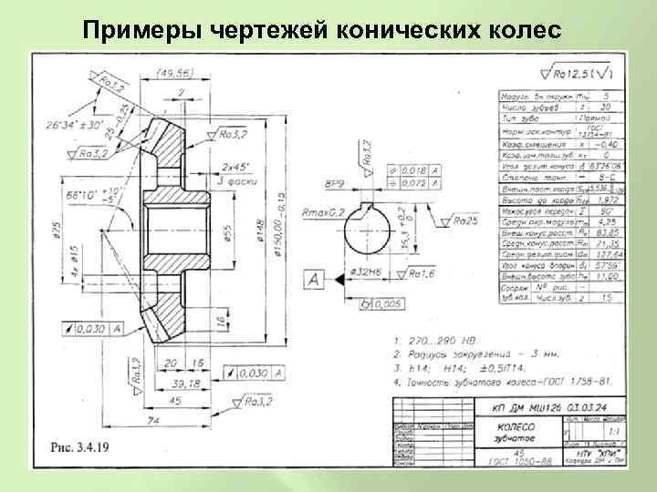 Примеры чертежей конических колес 