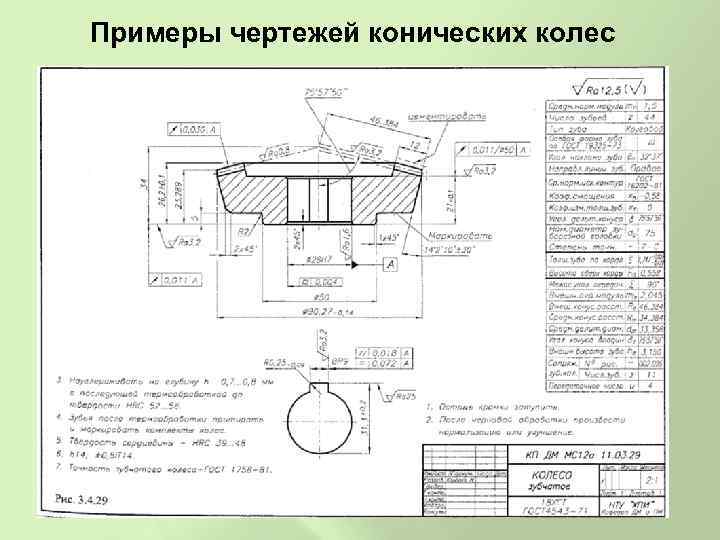 Примеры чертежей конических колес 