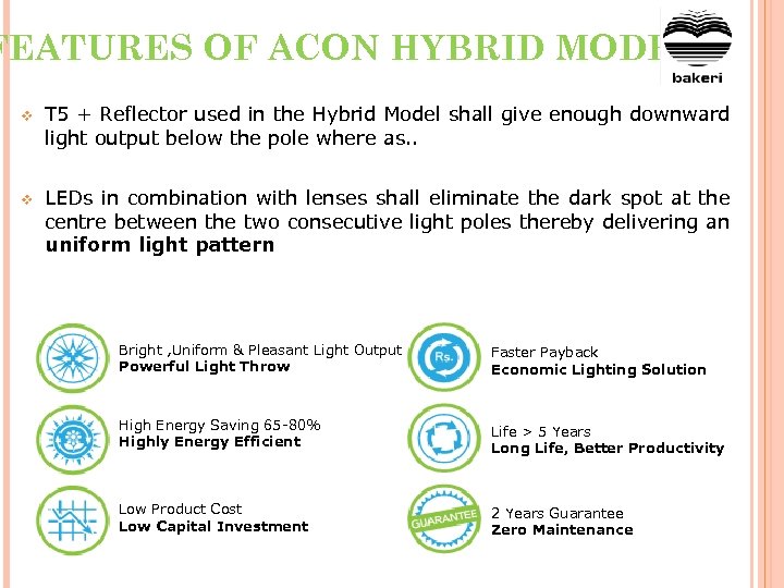 FEATURES OF ACON HYBRID MODELS v T 5 + Reflector used in the Hybrid