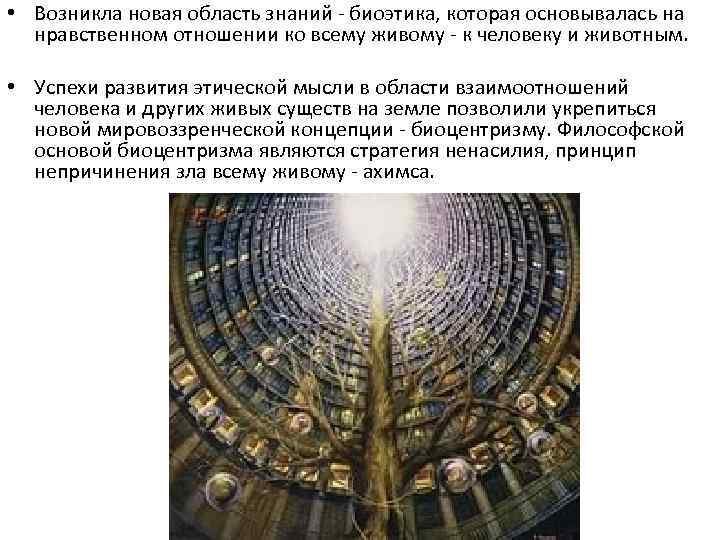  • Возникла новая область знаний - биоэтика, которая основывалась на нравственном отношении ко