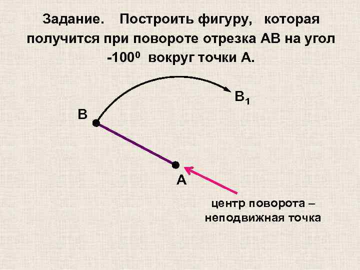 Угол получиться. Построение отрезка по часовой стрелке. Поворот отрезка относительно точки. Построение фигуры при повороте на угол 60. Поворот отрезка вокруг точки.