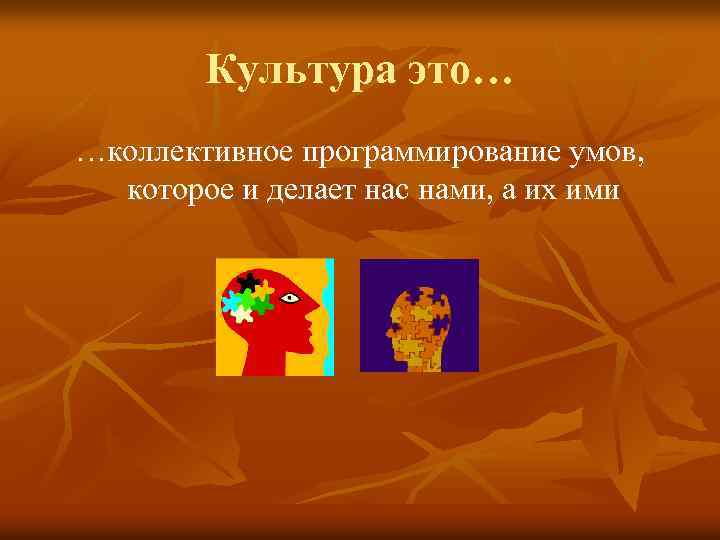Культура это… …коллективное программирование умов, которое и делает нас нами, а их ими 