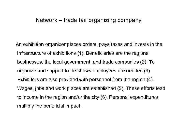 Network – trade fair organizing company An exhibition organizer places orders, pays taxes and