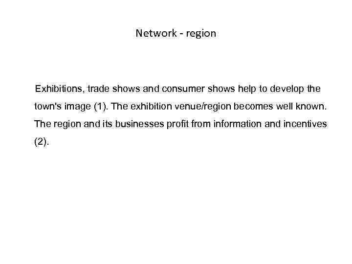 Network - region Exhibitions, trade shows and consumer shows help to develop the town's