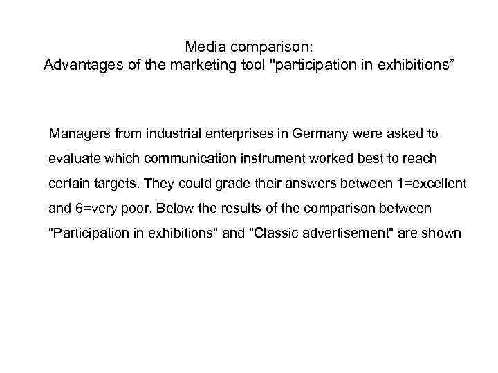 Media comparison: Advantages of the marketing tool "participation in exhibitions” Managers from industrial enterprises