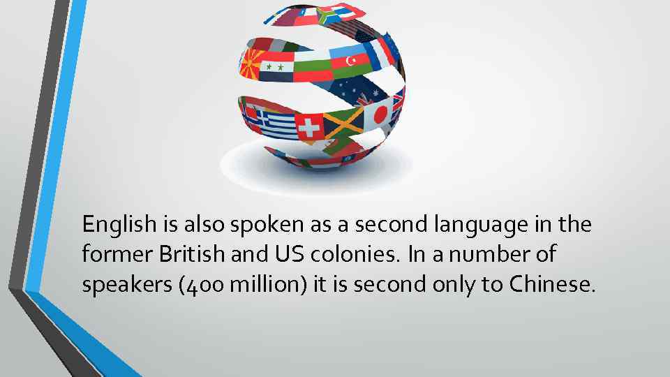 English is also spoken as a second language in the former British and US