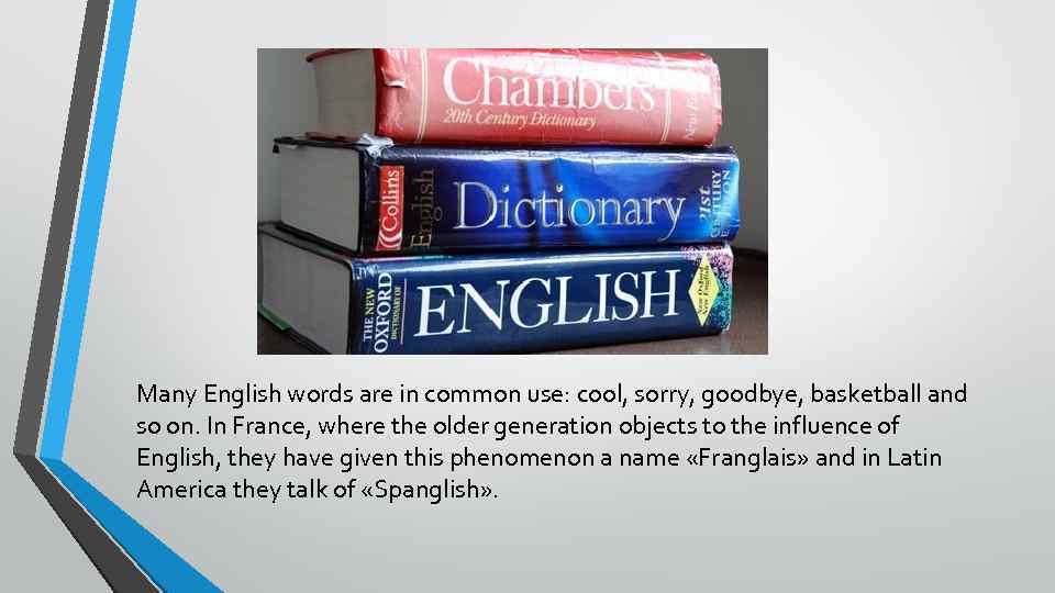 Many English words are in common use: cool, sorry, goodbye, basketball and so on.