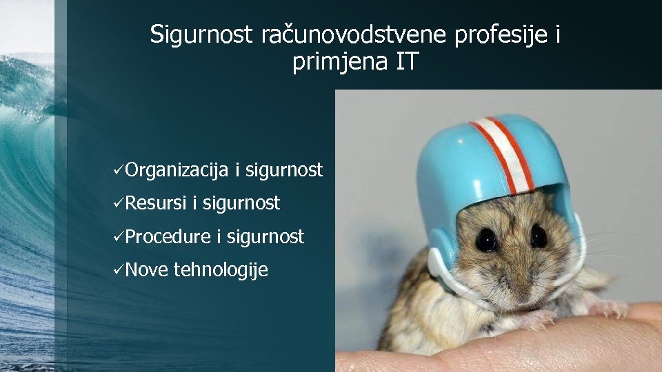 Sigurnost računovodstvene profesije i primjena IT üOrganizacija üResursi i sigurnost üProcedure üNove i sigurnost