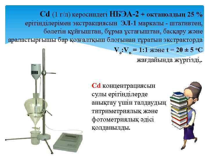 Cd (1 г/л) керосиндегі НБЭА 2 + октанолдың 25 % ерітінділерімен экстракциясын ЭЛ 1