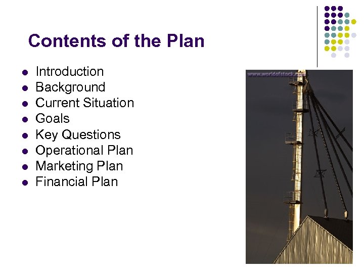 Contents of the Plan l l l l Introduction Background Current Situation Goals Key