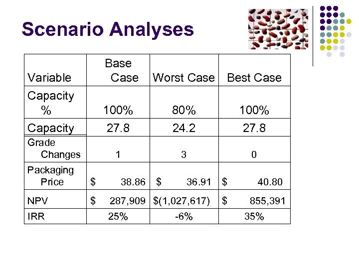 Scenario Analyses Base Case Variable Capacity % 100% 80% 100% Capacity 27. 8 24.