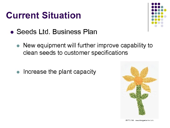 Current Situation l Seeds Ltd. Business Plan l New equipment will further improve capability