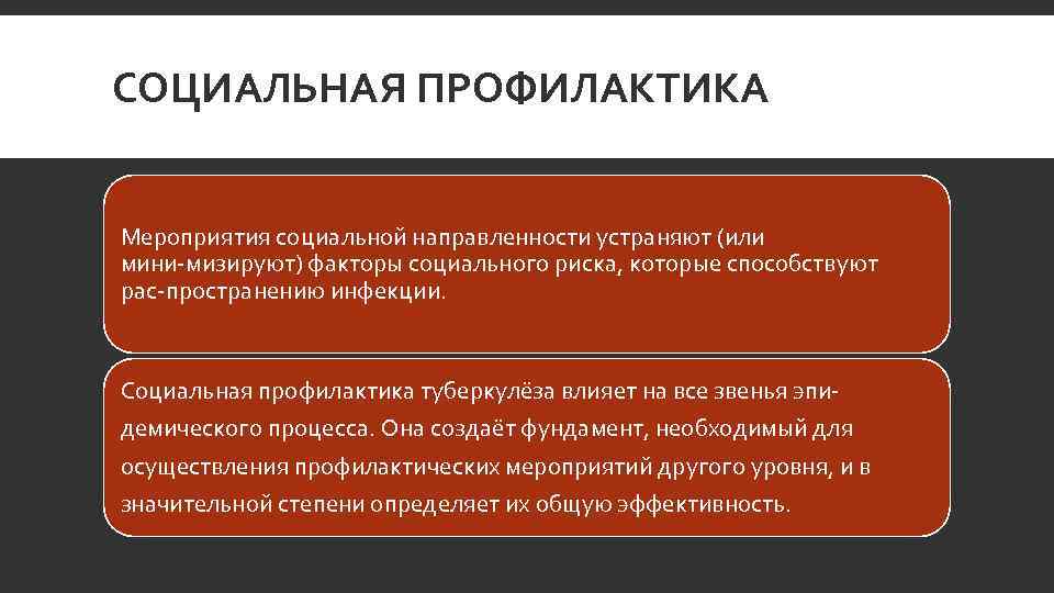 СОЦИАЛЬНАЯ ПРОФИЛАКТИКА Мероприятия социальной направленности устраняют (или мини мизируют) факторы социального риска, которые способствуют