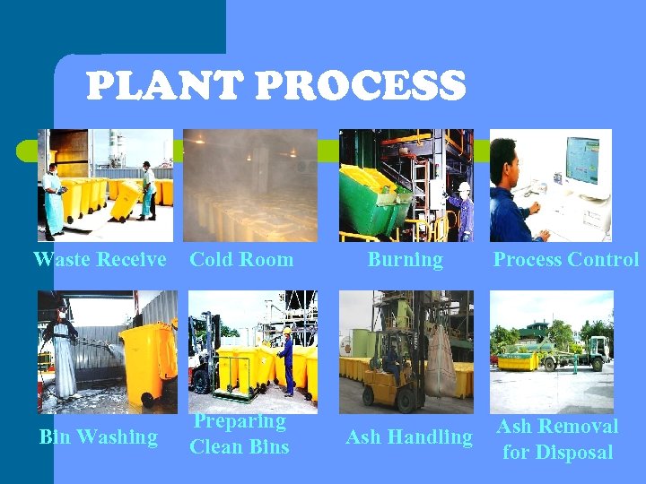 PLANT PROCESS Waste Receive Cold Room Burning Bin Washing Preparing Clean Bins Ash Handling