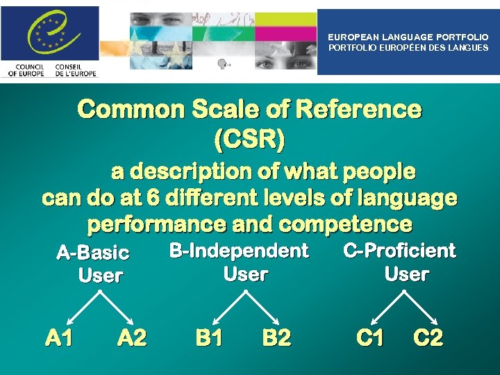 EUROPEAN LANGUAGE PORTFOLIO EUROPÉEN DES LANGUES Common Scale of Reference (CSR) a description of