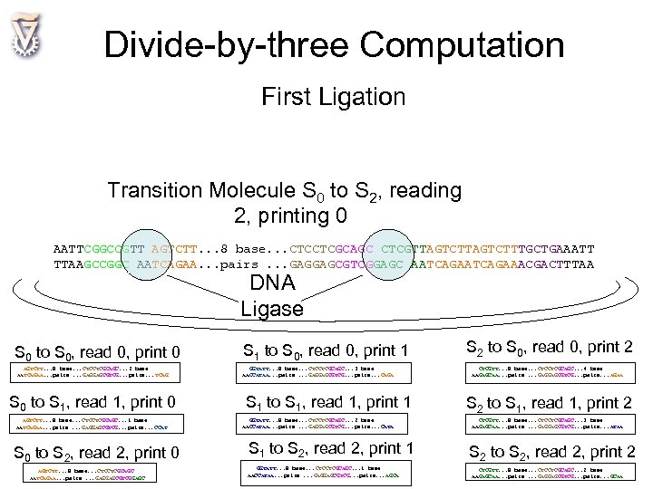 Divide-by-three Computation First Ligation Transition Molecule S 0 to S 2, reading 2, printing