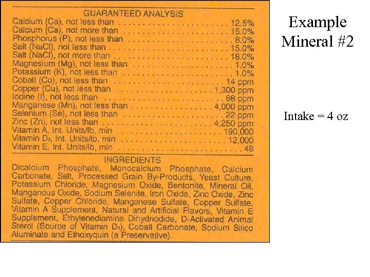 Example Mineral #2 Intake = 4 oz 
