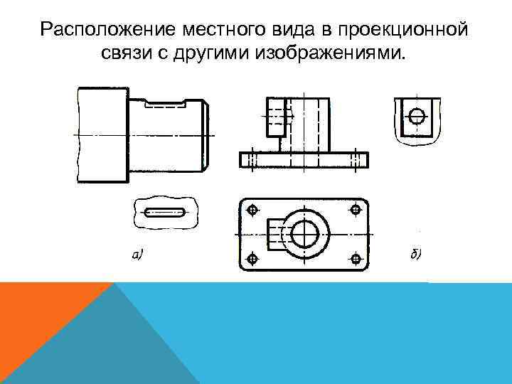 Располагают виды. Местный вид в проекционной связи. Проекционная связь видов. Расположение вида в проекционной связи. Местный вид на чертеже.