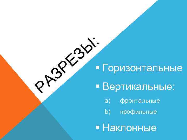 : Р Е Р З А Ы З § Горизонтальные § Вертикальные: a) фронтальные