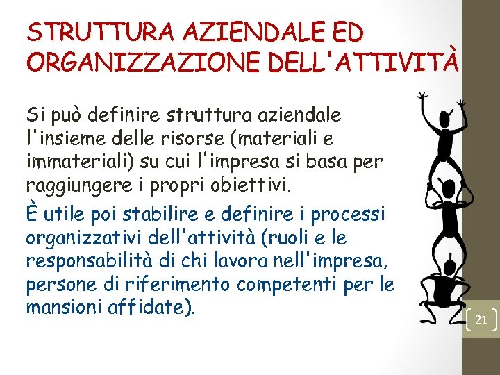 STRUTTURA AZIENDALE ED ORGANIZZAZIONE DELL'ATTIVITÀ Si può definire struttura aziendale l'insieme delle risorse (materiali