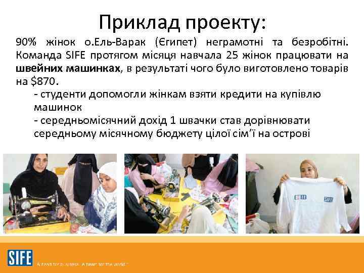 Приклад проекту: 90% жінок о. Ель-Варак (Єгипет) неграмотні та безробітні. Команда SIFE протягом місяця