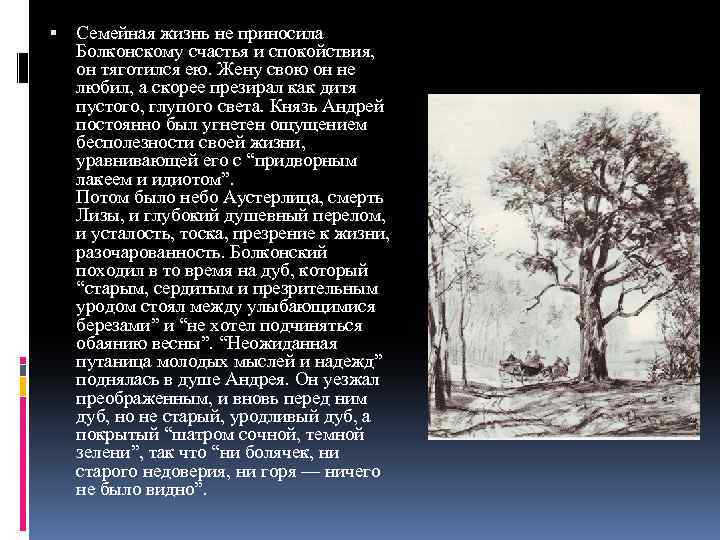  Семейная жизнь не приносила Болконскому счастья и спокойствия, он тяготился ею. Жену свою