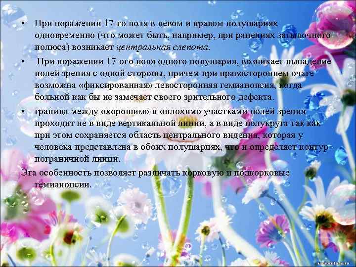 • При поражении 17 -го поля в левом и правом полушариях одновременно (что