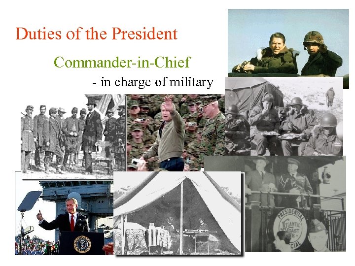 Duties of the President Commander-in-Chief - in charge of military 