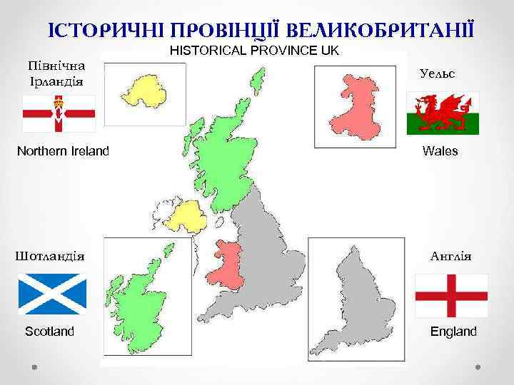 ІСТОРИЧНІ ПРОВІНЦІЇ ВЕЛИКОБРИТАНІЇ HISTORICAL PROVINCE UK Північна Ірландія Northern Ireland Уельс Wales Шотландія Англія