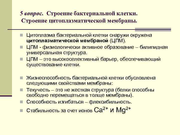 5 вопрос. Строение бактериальной клетки. Строение цитоплазматической мембраны. n Цитоплазма бактериальной клетки снаружи окружена