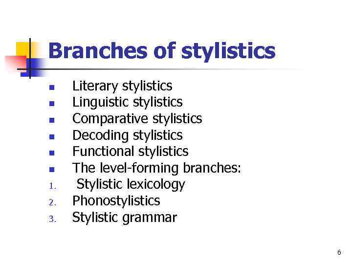 Branches of stylistics n n n 1. 2. 3. Literary stylistics Linguistic stylistics Comparative