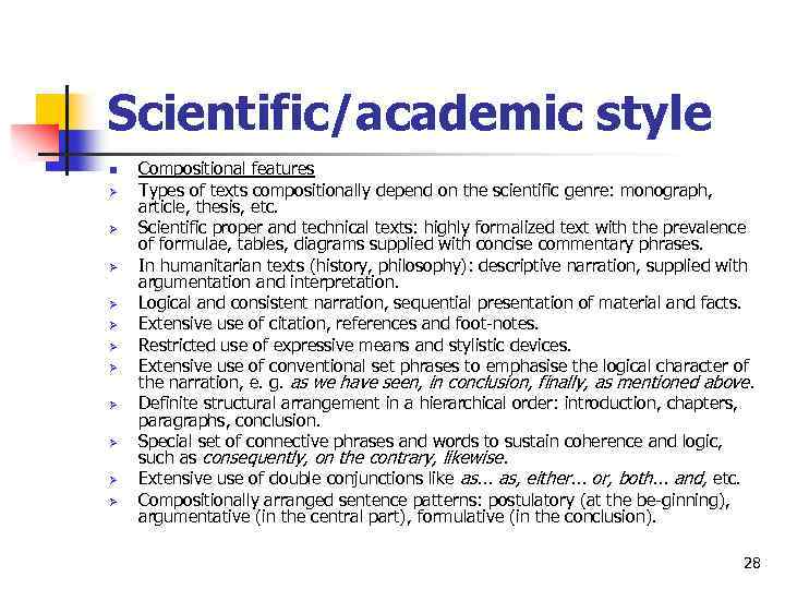 Scientific academy. Scientific Style. Scientific Style presentation. Scientific Style features. Functions Scientific texts.