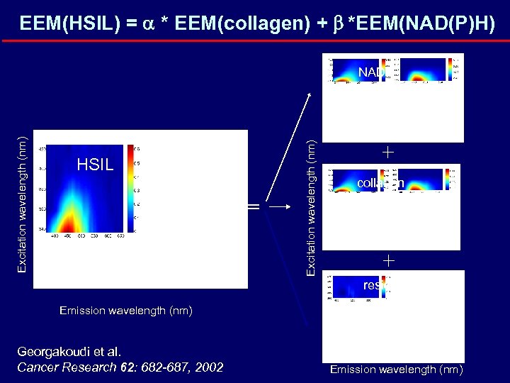 EEM(HSIL) = a * EEM(collagen) + b *EEM(NAD(P)H) HSIL = = Excitation wavelength (nm)