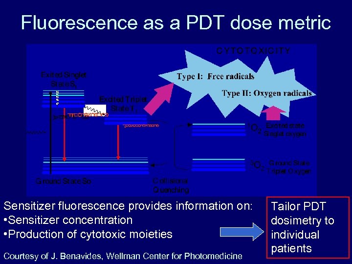 Fluorescence as a PDT dose metric Sensitizer fluorescence provides information on: • Sensitizer concentration