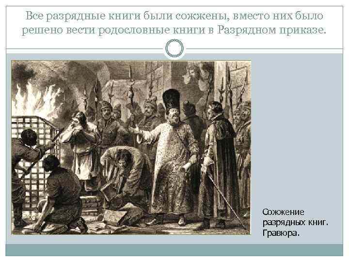 Все разрядные книги были сожжены, вместо них было решено вести родословные книги в Разрядном