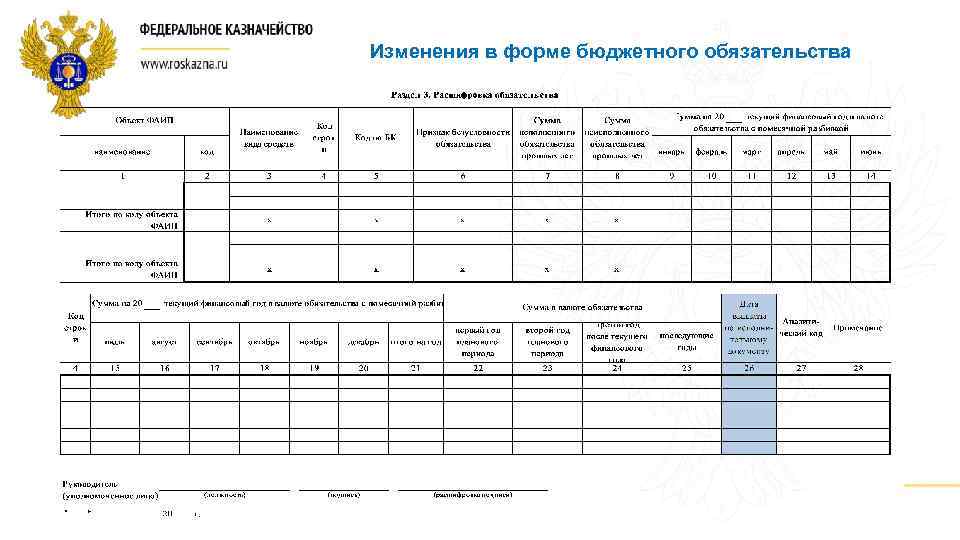 Изменения в форме бюджетного обязательства 