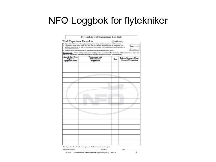 NFO Loggbok for flytekniker 