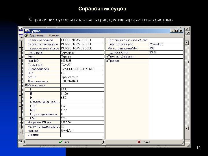 Справочник судов ссылается на ряд других справочников системы 14 