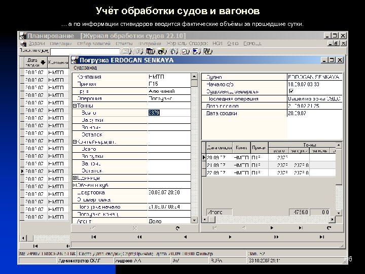 Учёт обработки судов и вагонов … а по информации стивидоров вводится фактические объёмы за