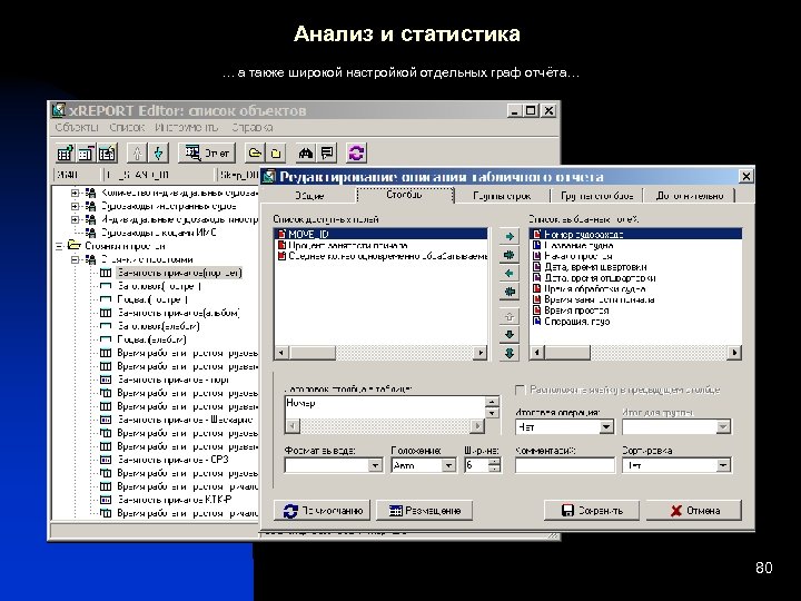 Анализ и статистика … а также широкой настройкой отдельных граф отчёта… 80 
