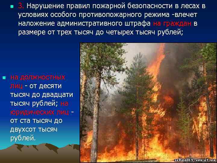 n n 3. Нарушение правил пожарной безопасности в лесах в условиях особого противопожарного режима