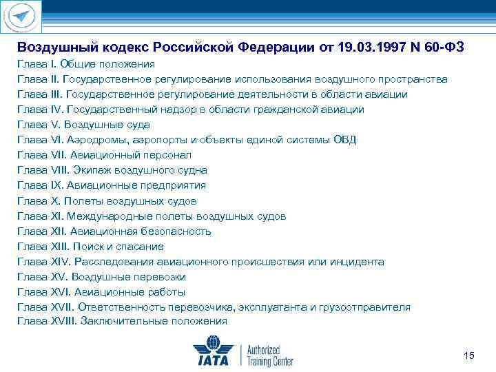 Воздушный кодекс Российской Федерации от 19. 03. 1997 N 60 ФЗ Глава I. Общие