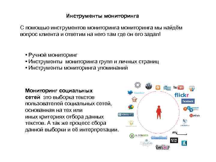 Инструменты мониторинга С помощью инструментов мониторинга мы найдём вопрос клиента и ответим на него
