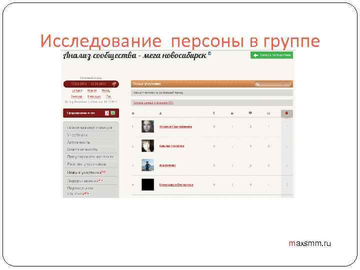 Исследование персоны в группе maxsmm. ru 