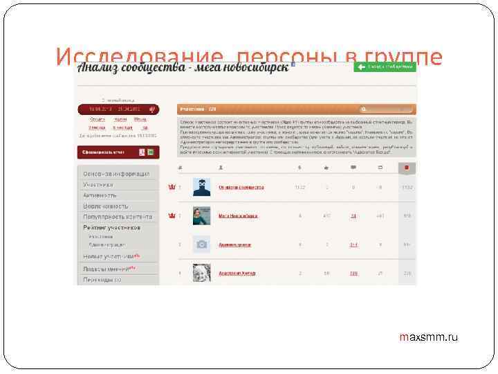 Исследование персоны в группе maxsmm. ru 
