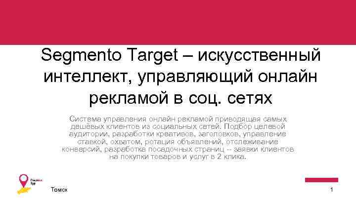 Segmento Target – искусственный интеллект, управляющий онлайн рекламой в соц. сетях Система управления онлайн