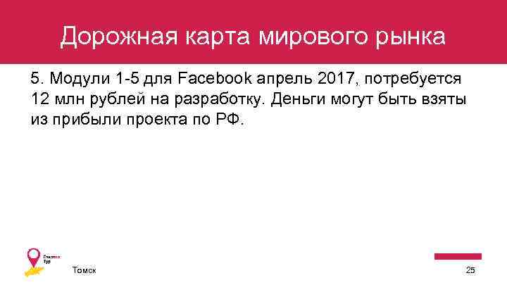 Дорожная карта мирового рынка 5. Модули 1 -5 для Facebook апрель 2017, потребуется 12